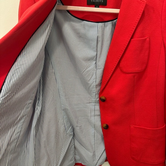 Talbots Aberdeen Pique Knit Women's Red Blazer 8 Pin Stripe Lining - Picture 7 of 7